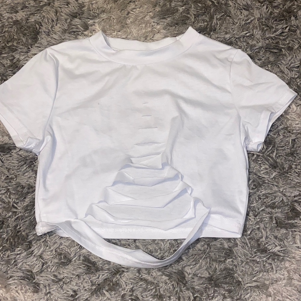 Shein white cut up cropped t-shirt